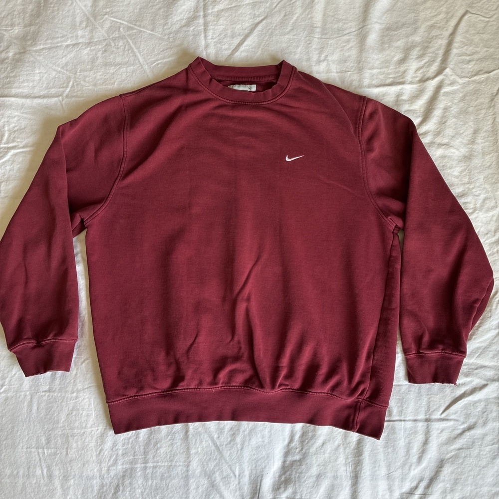 VTG Nike Mini Swoosh Crewneck Sweatshirt Mens Large Red Burgundy Pullover Fleece